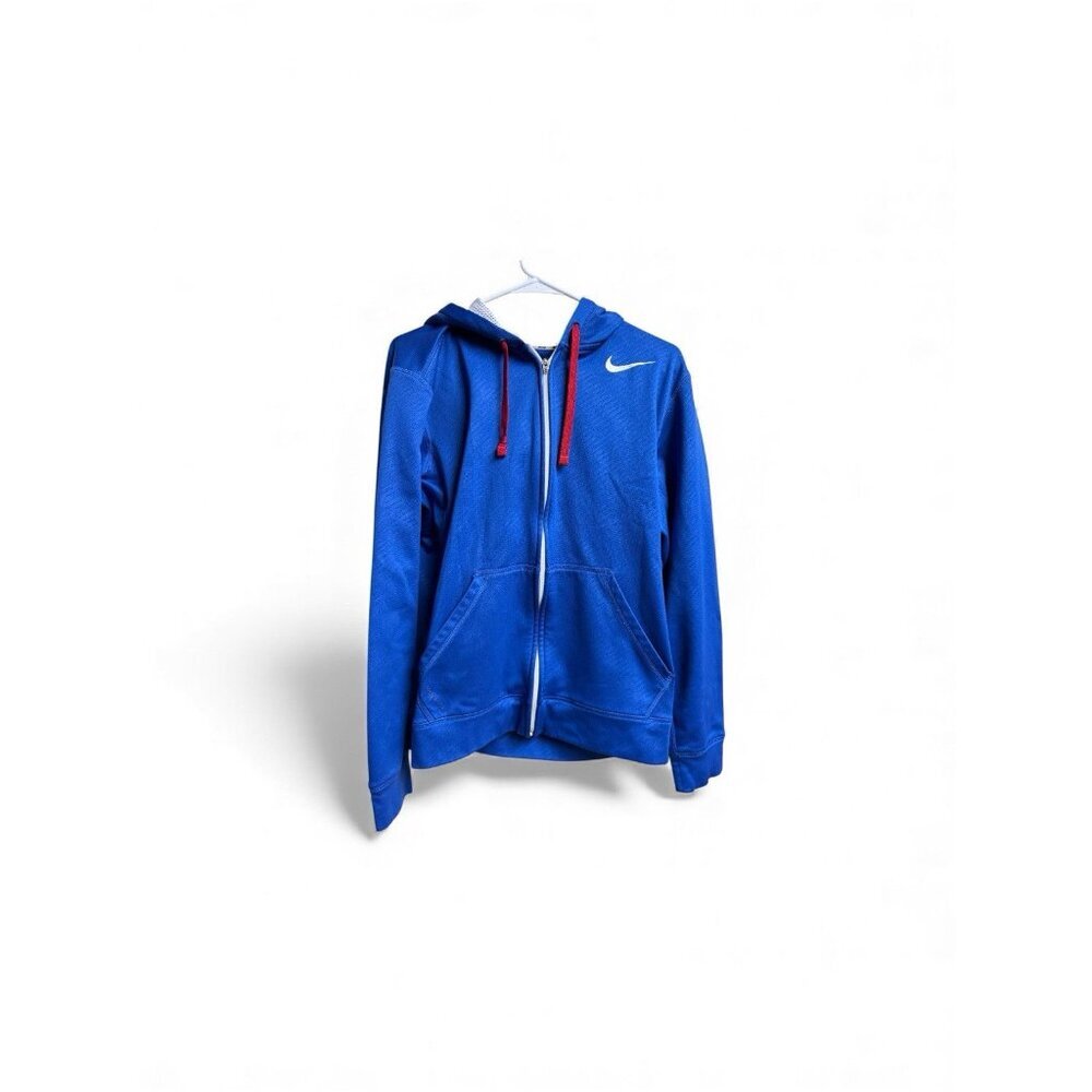 Nike Therma-FIT Full Zip Hoodie Jacket Blue Red Drawstrings M